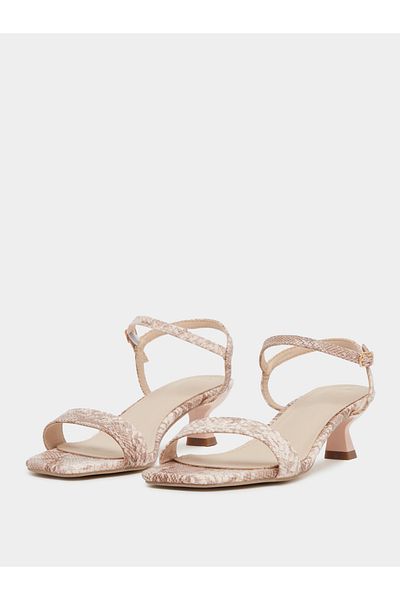 Styli Animal Textured Ankle Strap Kitten Heel Sandals