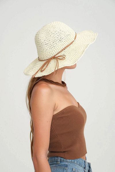 bacc Ecru Hand Braided Rope Detailed Wide Straw Hat Bcnsv-2514632