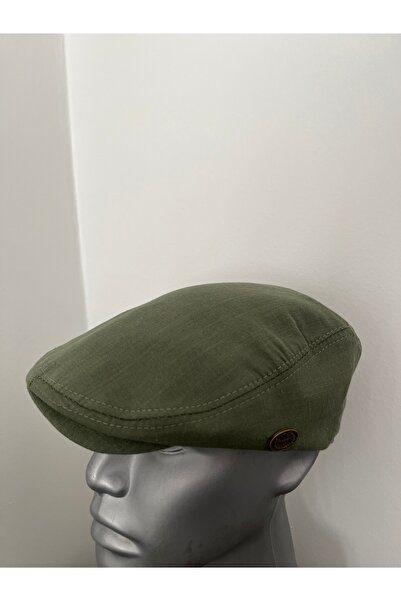 Butik Haki Keten London Kasket Standart Beden Arkası Lastikli