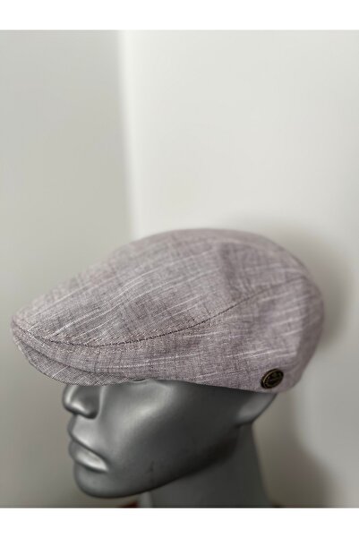 Butik Açık Kahve Keten London Kasket Standart Beden Arkası Lastikli