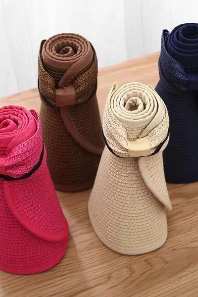 bacc Fuchsia Bow Wide Open Top Straw Visor Hat Bcnsv-2514624