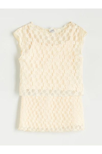 LC Waikiki Lcw Kids Sari Crew Neck Lace Detailed Girl Blouse and Skirt