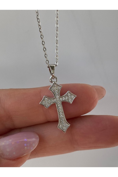 kurukafagift Haç Kolye Kadın Çelik Taşlı Minimal