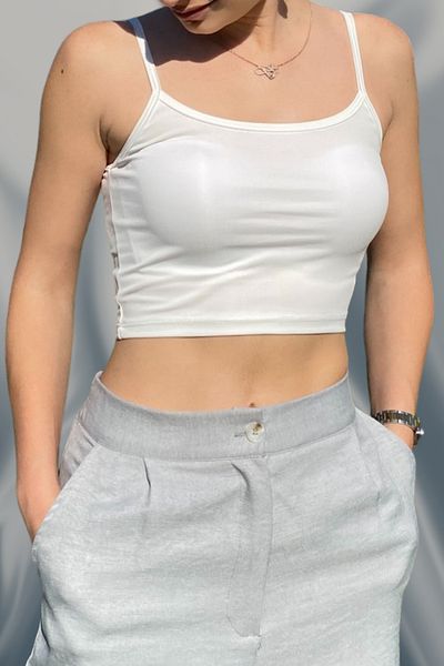 Thestiluxe Crop Top Stretchy Scuba Fabric Sport Blouse with Rope Straps