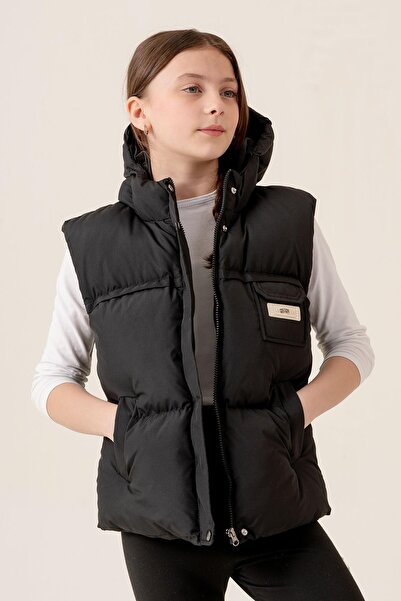 ASYAKİDS CLUB Girl's Hooded Pocket Lined Seasonal Puffer Vest
