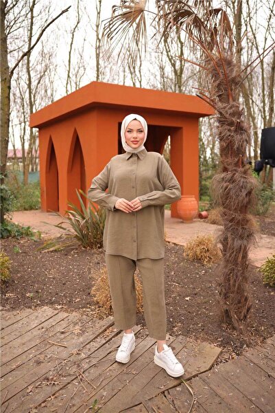 Bwest Sade İkili Tesettür Gömlek Takımı - (38-46) - 71263 - Haki