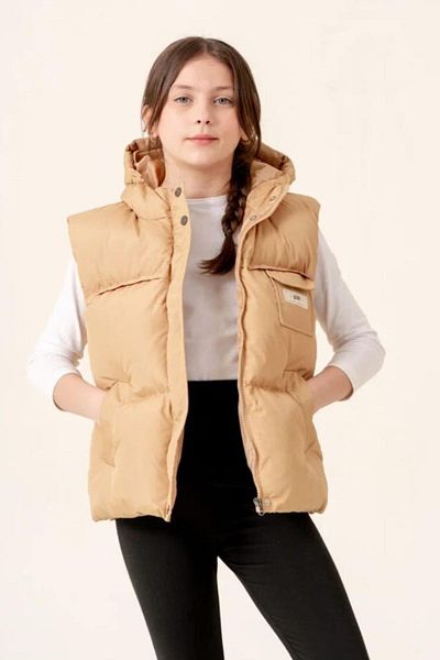 ASYAKİDS CLUB Girl's Hooded Pocket Lined Seasonal Puffer Vest