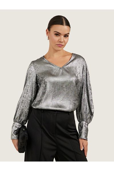 Styli V-Neck Puff Sleeve Regular Fit Blouse