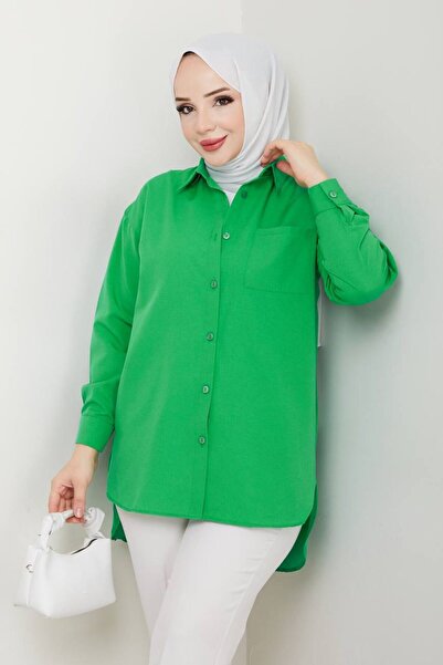 exxitcollection Γυναικείο Terikoton Long Stylish Μοντέρνο Πράσινο Μπουφάν Πουκάμισο Hijab