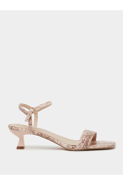 Styli Animal Textured Ankle Strap Kitten Heel Sandals