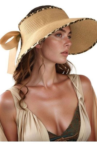 bacc Camel Bow Open Top Wide Straw Hat Bcnsv-2514534