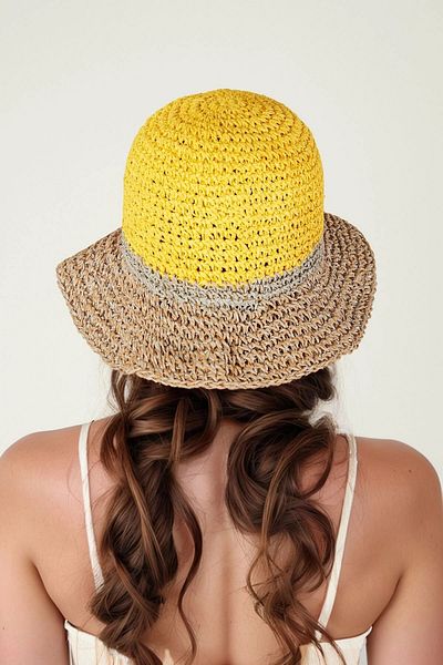 bacc Yellow Hand Knitted Straw Hat Bcnsv-2514404