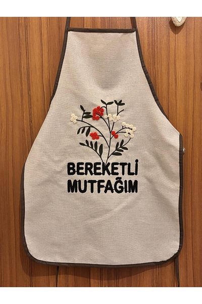 Mustgross Linen Punch Embroidered Kitchen Apron 1 Piece