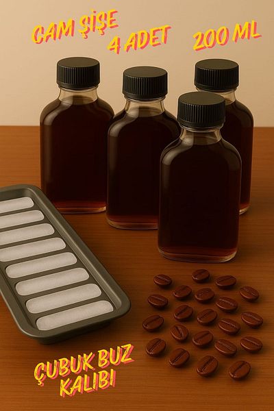 Rotanev 4Pcs Transparent Cold Brew Black Lid Cold Coffee Flat Glass Bottle 200ml and Stick Ice Mold