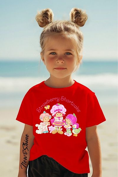 New Shine Strawberry Girl Strawberry Girl Printed Oversized Children's T-Shirt