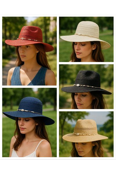 LAGRANZE Beach Hat Premium Straw Hat with Seashell Accessories