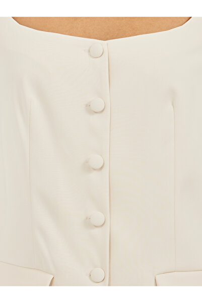 Styli Plain Square Neck Tailored Top with Pocket Detail