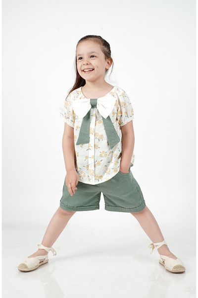 c.c.l. coccolin kids baby clup Girl's Woven 2-Piece Bottom Top Shorts Blouse Bow Detail Floral Set