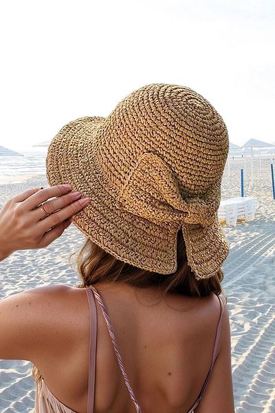 bacc Camel Hand Knitted Bow Straw Hat Bcnsv-2514527