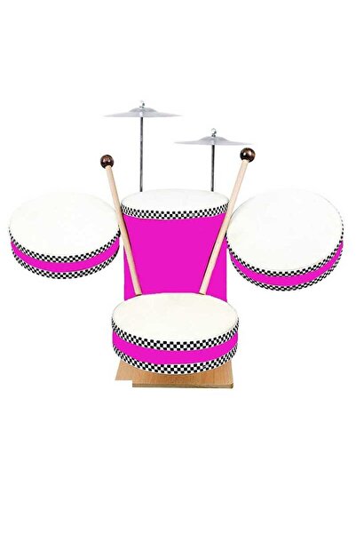 BAMTEBİ Standlı Ahşap Ve Deri Çocuk Bateri Seti Pembe