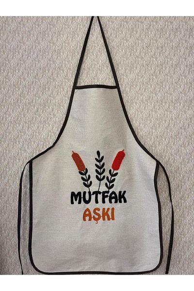 Mustgross Linen Punch Embroidered Kitchen Apron 1 Piece
