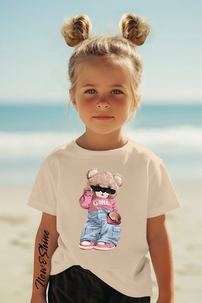 New Shine COOL GIRL BEAR T-SHIRT ZA DECU SA OTISKOM, VEĆA VELIČINA