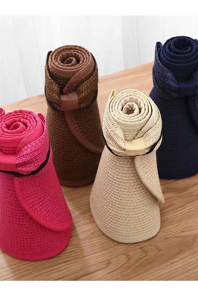 bacc Coffee Bow Wide Open Top Straw Visor Hat Bcnsv-2514624
