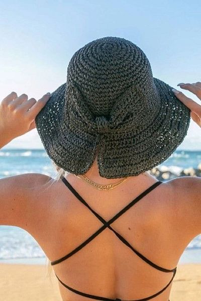 bacc Black Hand Knitted Bow Straw Hat Bcnsv-2514527