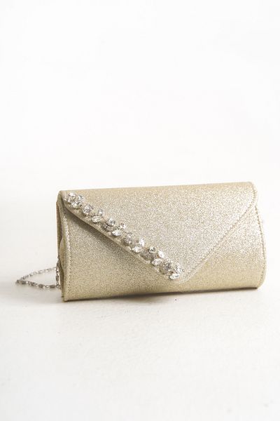 Famels Women's Gold Glitter Stone Evening Dress Bag Handbag and Handbag