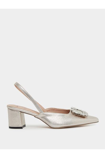 Sneak-a-Peek By Styli Rhinestone Buckle Detail Block Heel Slingback Shoes