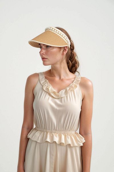 bacc Camel Pearl Stone Straw Open Top Visor Tennis Hat Bcnsv-2514565