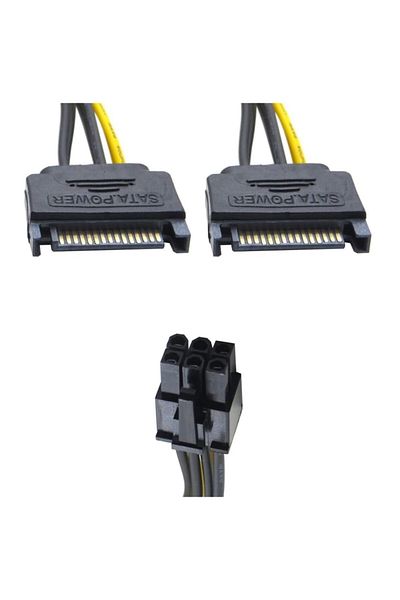 Generic Dual SATA 15-Pin Male to PCIe 6-Pin Power Cable for Graphics Card 19cm Black and Yellow