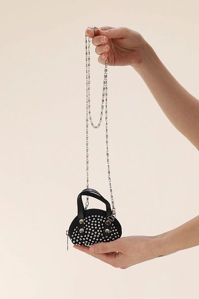 FHD BAGS Geantă de mână și de umăr cu design de piatră de dimensiuni mini, cu un singur compartiment, curea de lanț