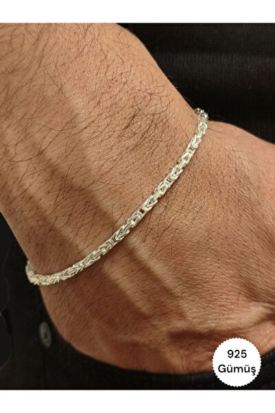 Moda Gümüş 925 Ayar Gümüş 2.5 mm Parlak Kare Kral Erkek Gümüş Bileklik