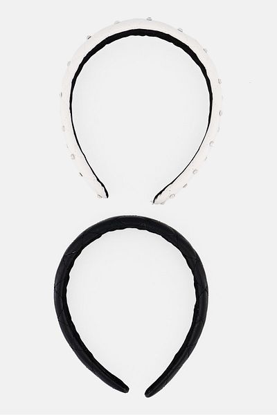 French Connection Kids Girl 2 Piece Stoned Hair Bow, White/black