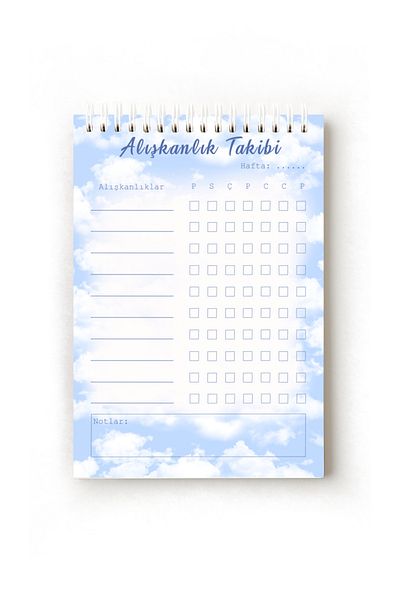Handeto Kraft Cloud Themed Turkish Habit Tracker, A5 Habit Tracker, Routine Notebook, Planner, Planner