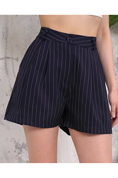 İntive Lingerie Μαύρο/άσπρο ριγέ με κουμπιά ψηλόμεσο άνετο ύφασμα Αυθεντικό επαγγελματικό κοντό κομψό σορτς