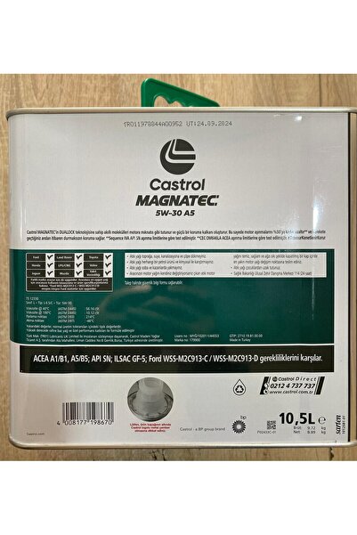 CASTROL Magnatec 5w30 A5 10.5 Lt 2025 Üretim