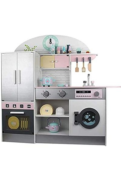 Baby Star Large Wooden Kitchen with Oven and White and Gray Refrigerator