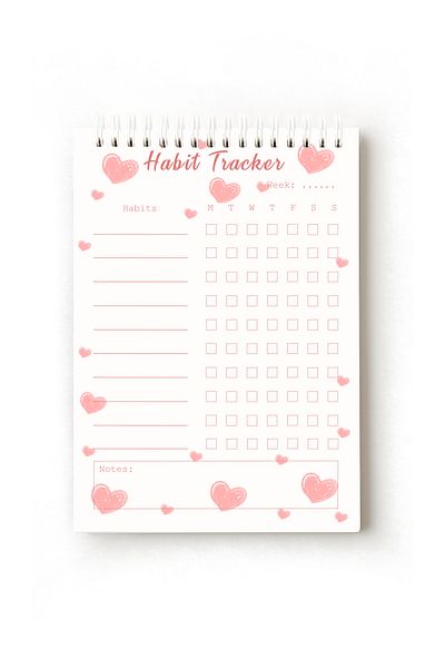 Handeto Kraft Heart Themed English Habit Tracker, A5 Habit Tracker, Routine Notebook, Planner, Planner