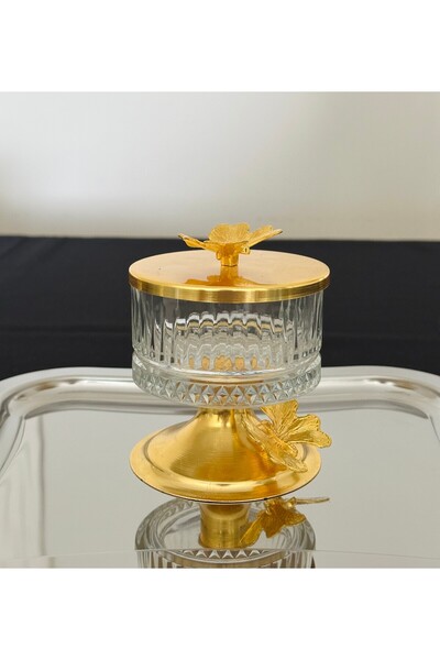 Melinda home 1 Adet Kelebek Detaylı Cam ve Metal Kapaklı Şekerlik ,Kahvaltılı...