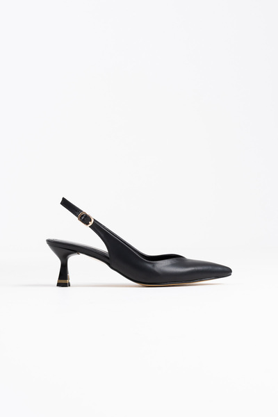 MASSOLE Дамски черни кожени обувки на стилет 5 см, специален дизайн, V-образе...