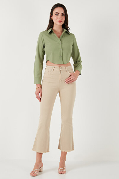 Lela Cotton Blend Slim Fit Long Sleeve Crop Shirt Shirt 6777336