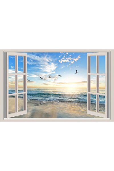 ve Tablou Canvas, Peisaj, Mare, Plaja, Pescarusi, valuri Fereastra, 70 x 40 c...