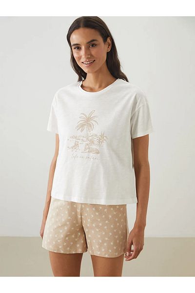 LC Waikiki Set de pijamale pentru femei LCW DREAM cu imprimeu bej