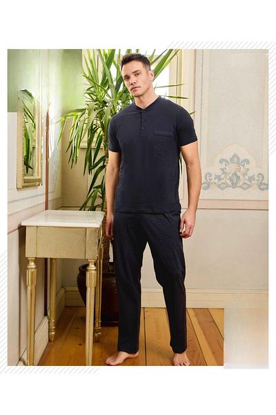 Pijamoni Men's Button Collar Short Sleeve Pajama Set 6850/13 - 1 Piece