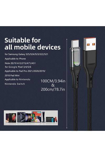 Choice 1m Marquee Fast Charging Cable 120W 6A USB Type C Charge Cable with LED Display