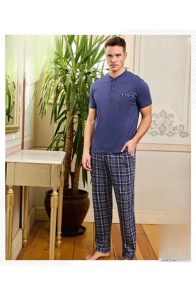 Pijamoni Set pijamale cu mânecă scurtă pentru bărbați cu guler cu nasturi 6850/14 - 1 bucată