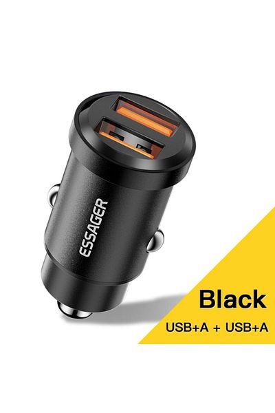 essager Black 2 Usb A 30w 5a Qc Pd 3.0 Scp Usb Car Charger Quick Charge4.0 Usb Type C Car Fast Charg