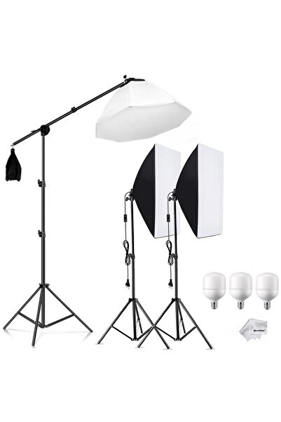 AZT 3 lü Youtube , Vlog , Tiktok vb Canlı Yayın için Softbox 195w Ampullü Led Sürekli Işık Seti